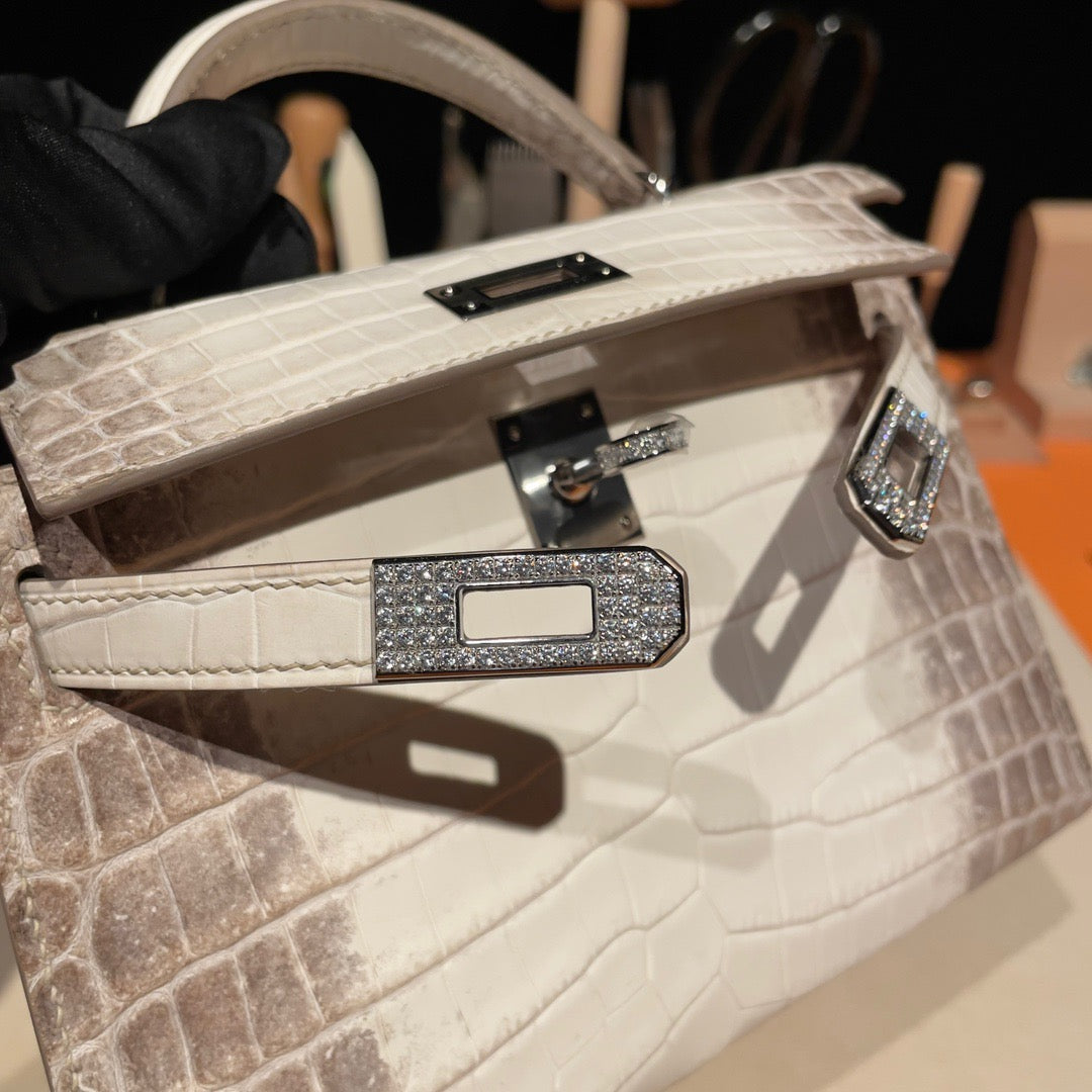 Hermes Himalayas Crocodile Mini Kelly II 20 cm