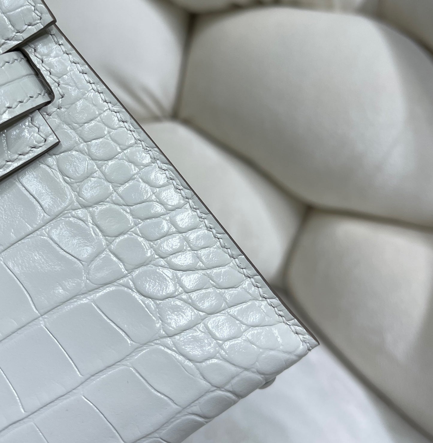 Hermes White Crocodile Mini Kelly II 20 cm With Silver Hardware