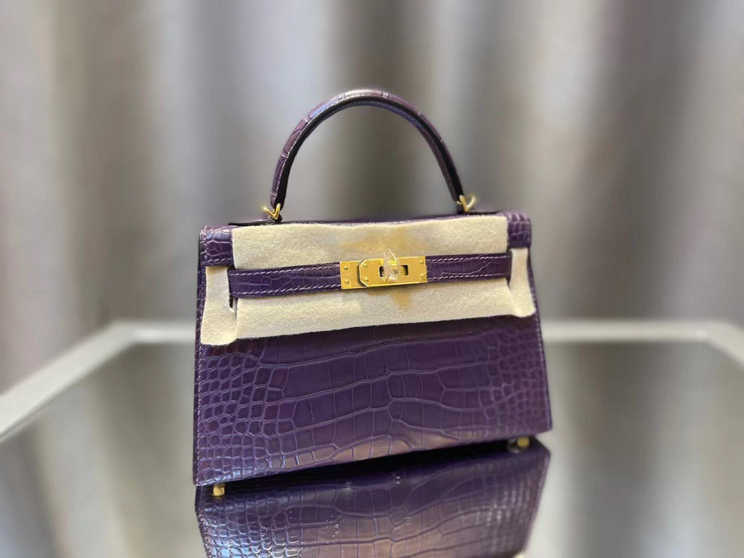 Hermes Purple Crocodile Mini Kelly II 20 cm