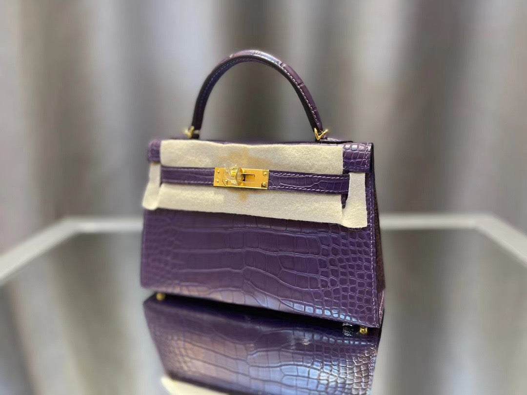 Hermes Purple Crocodile Mini Kelly II 20 cm