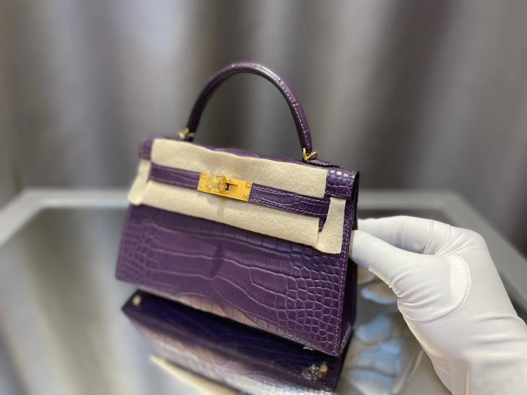 Hermes Purple Crocodile Mini Kelly II 20 cm