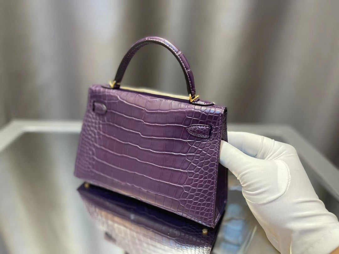 Hermes Purple Crocodile Mini Kelly II 20 cm