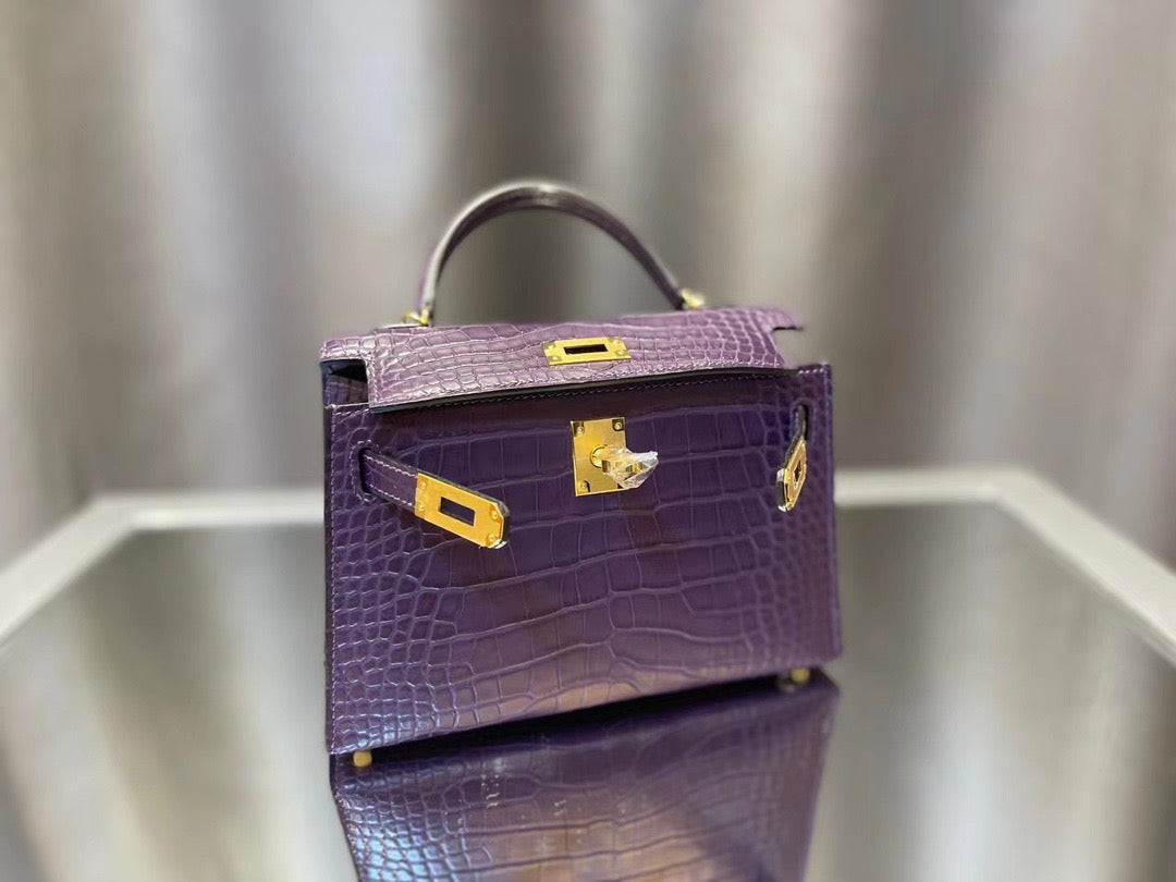 Hermes Purple Crocodile Mini Kelly II 20 cm