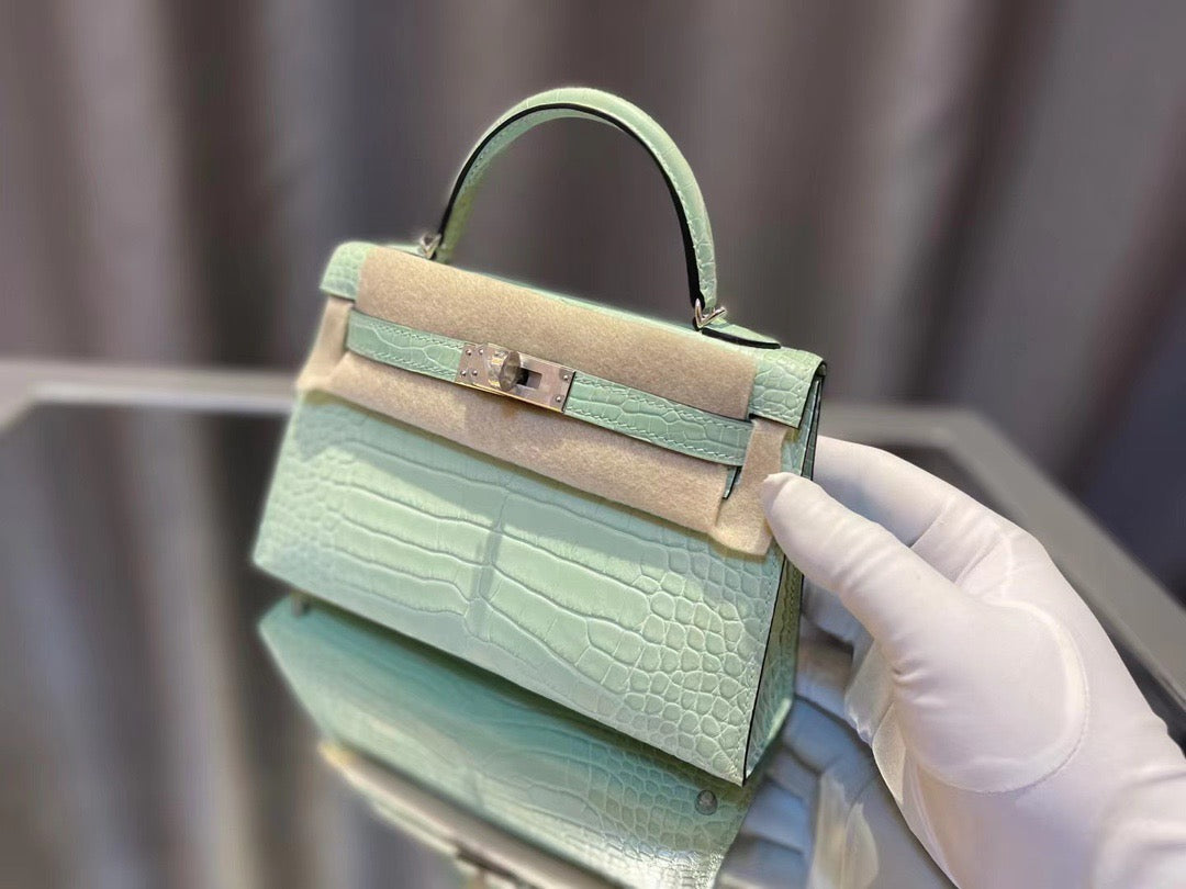 Hermes Mint Green Crocodile Mini Kelly II 20 cm