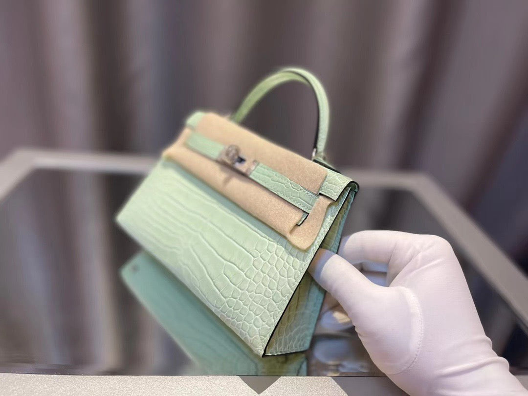 Hermes Mint Green Crocodile Mini Kelly II 20 cm