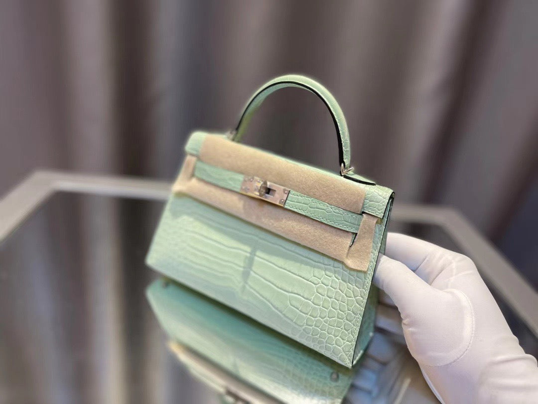 Hermes Mint Green Crocodile Mini Kelly II 20 cm