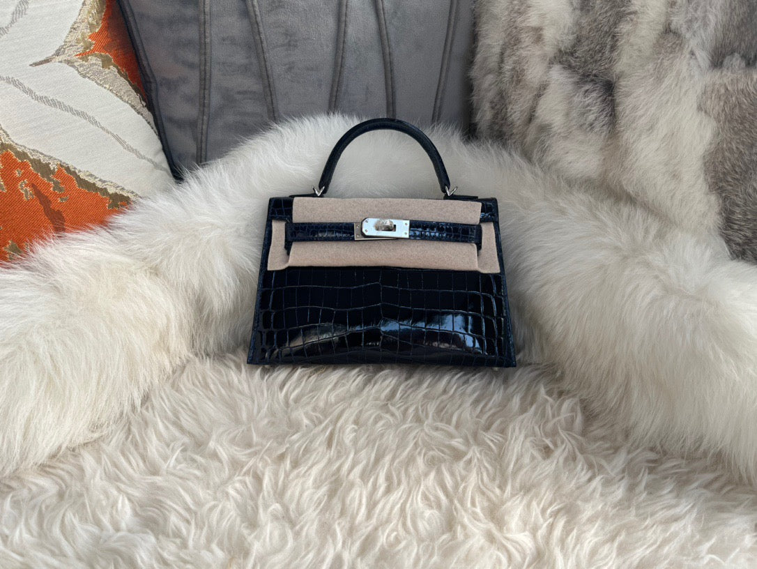 Hermes Black Crocodile Mini Kelly II 20 cm