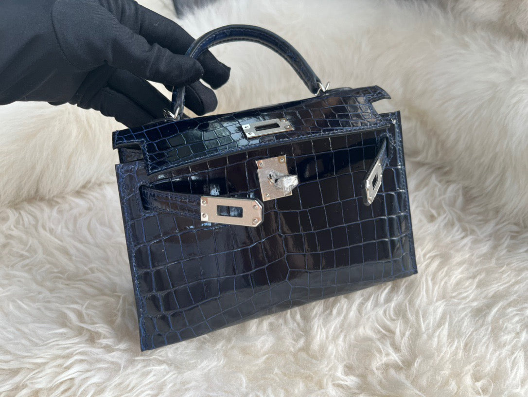 Hermes Black Crocodile Mini Kelly II 20 cm