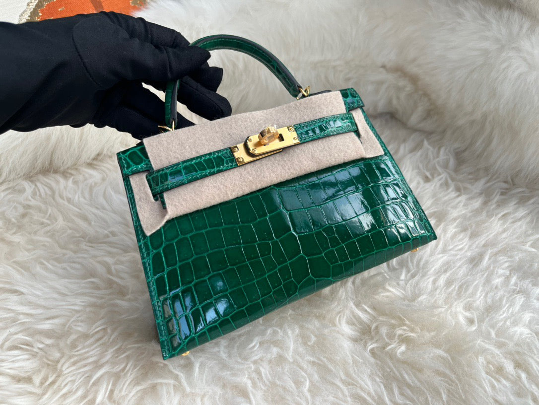 Hermes Dark Green Crocodile Mini Kelly II 20 cm