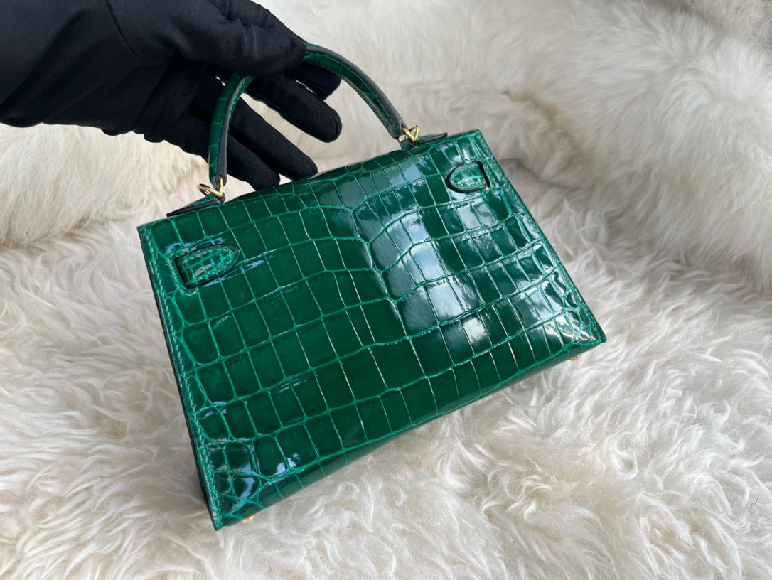 Hermes Dark Green Crocodile Mini Kelly II 20 cm