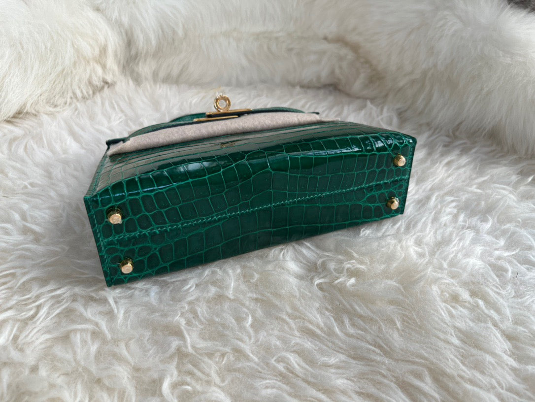 Hermes Dark Green Crocodile Mini Kelly II 20 cm