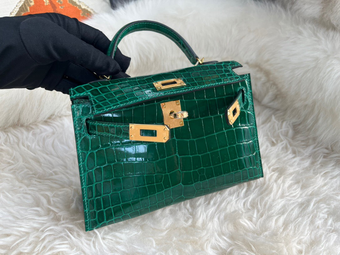 Hermes Dark Green Crocodile Mini Kelly II 20 cm