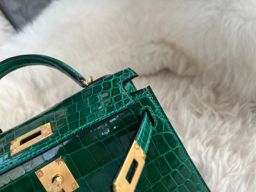 Hermes Dark Green Crocodile Mini Kelly II 20 cm