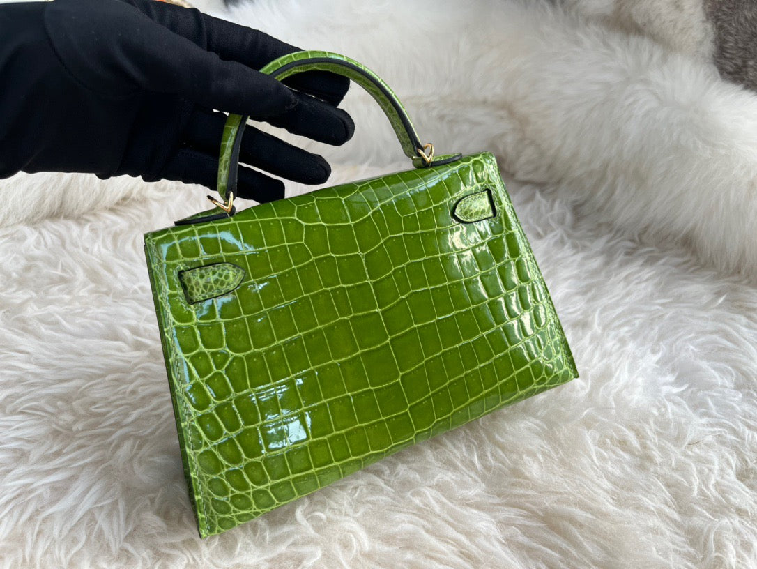 Hermes Avocado Green Crocodile Mini Kelly II 20 cm