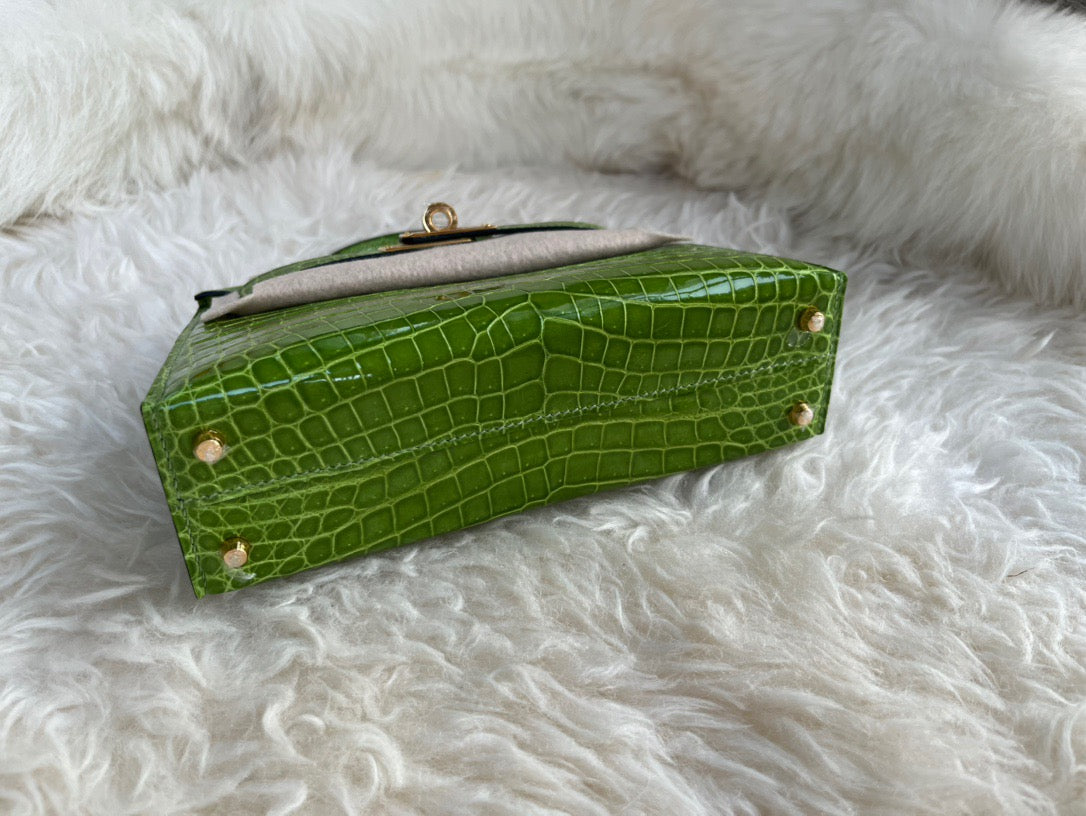 Hermes Avocado Green Crocodile Mini Kelly II 20 cm