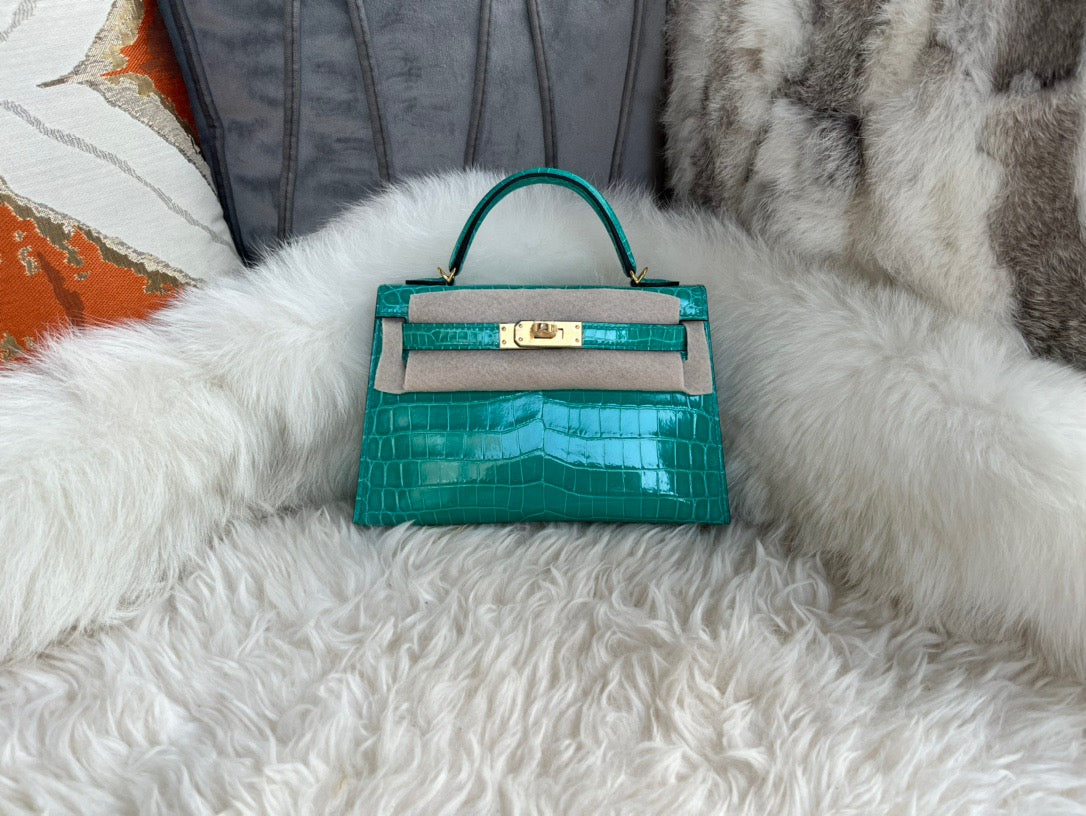 Hermes Emerald Crocodile Mini Kelly II 20 cm