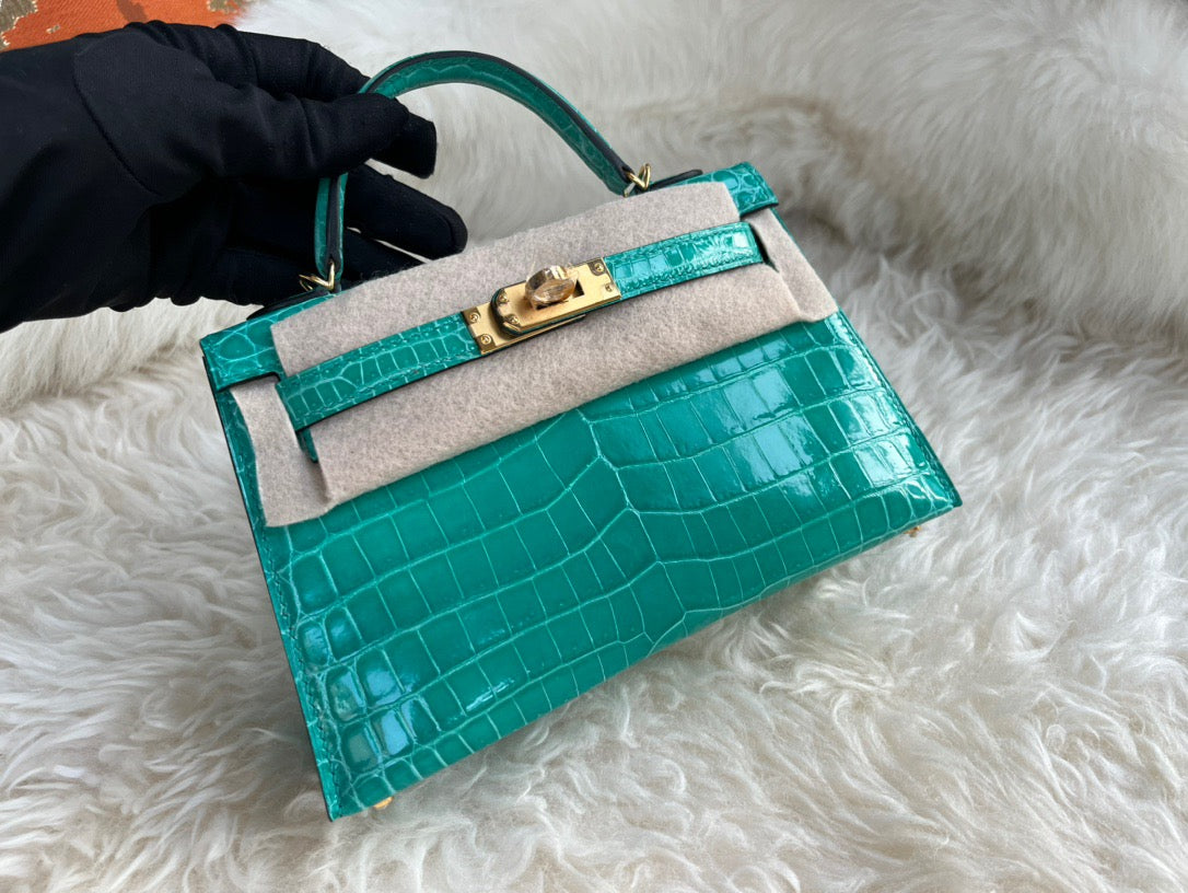 Hermes Emerald Crocodile Mini Kelly II 20 cm