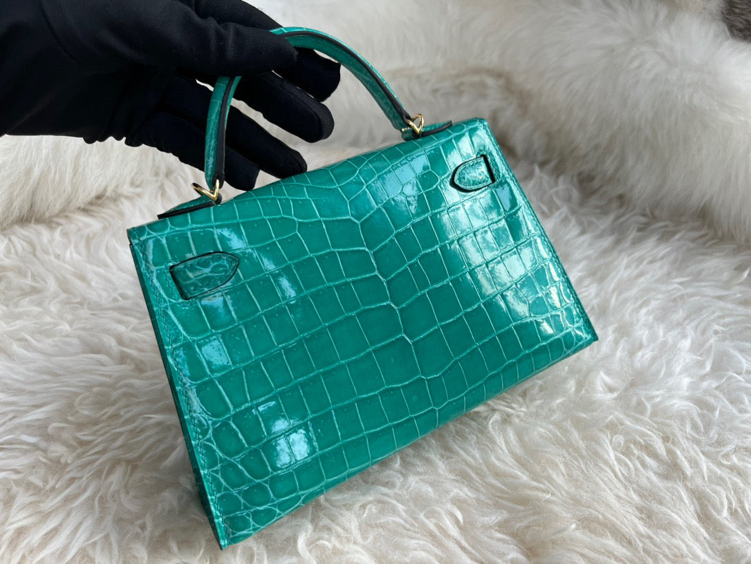 Hermes Emerald Crocodile Mini Kelly II 20 cm