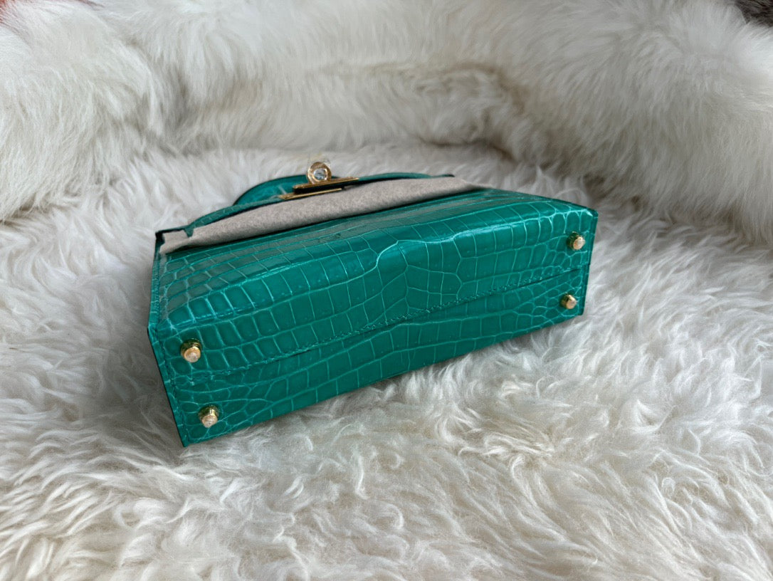 Hermes Emerald Crocodile Mini Kelly II 20 cm