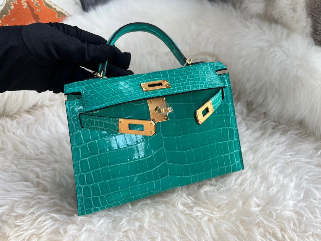 Hermes Emerald Crocodile Mini Kelly II 20 cm