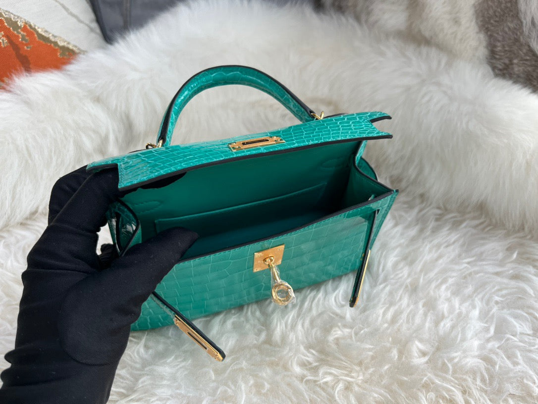 Hermes Emerald Crocodile Mini Kelly II 20 cm