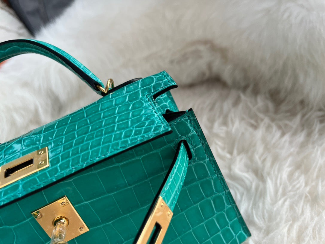 Hermes Emerald Crocodile Mini Kelly II 20 cm