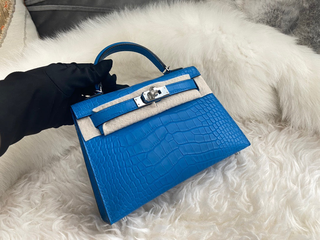 Hermes Blue Crocodile Mini Kelly II 20 cm