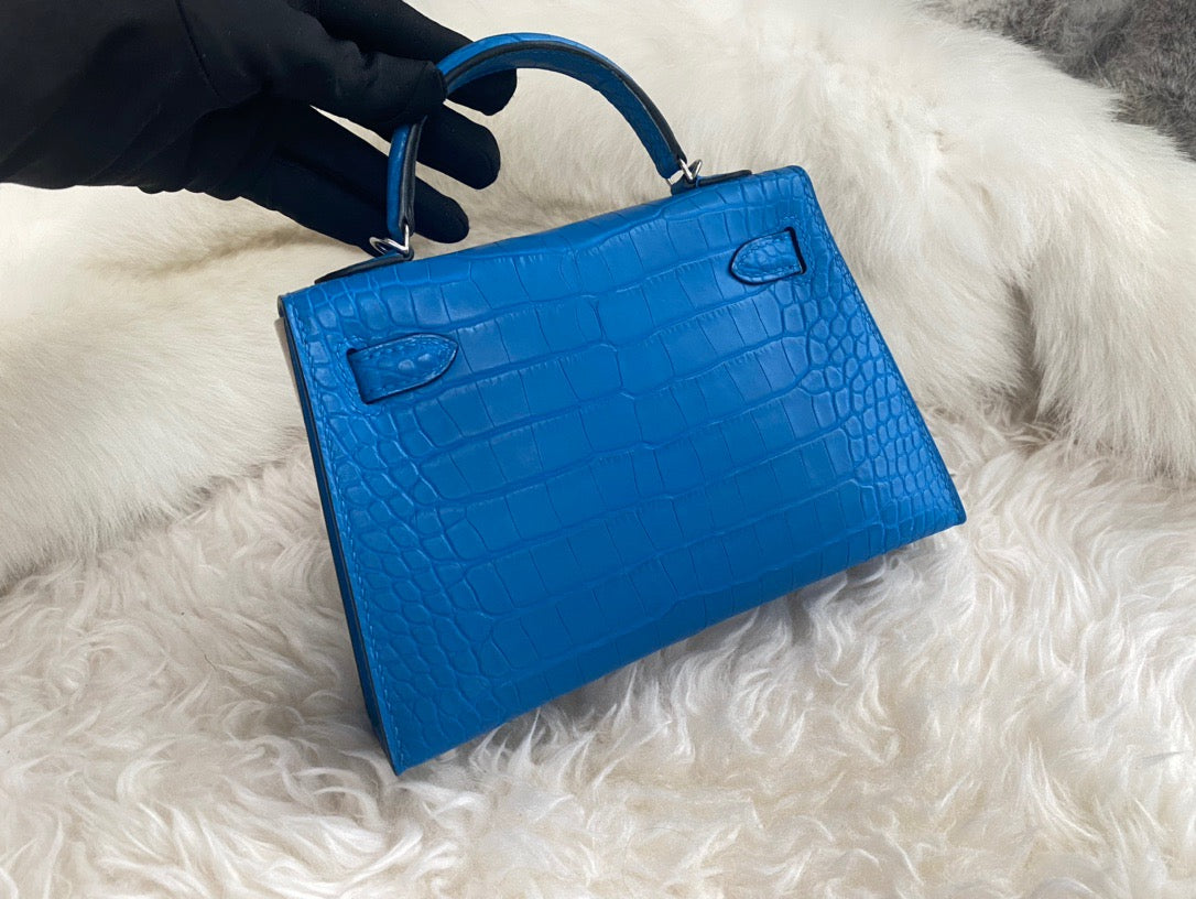 Hermes Blue Crocodile Mini Kelly II 20 cm