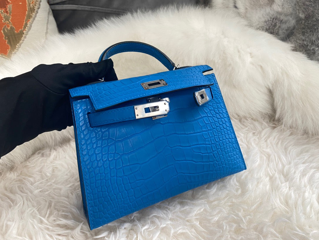 Hermes Blue Crocodile Mini Kelly II 20 cm