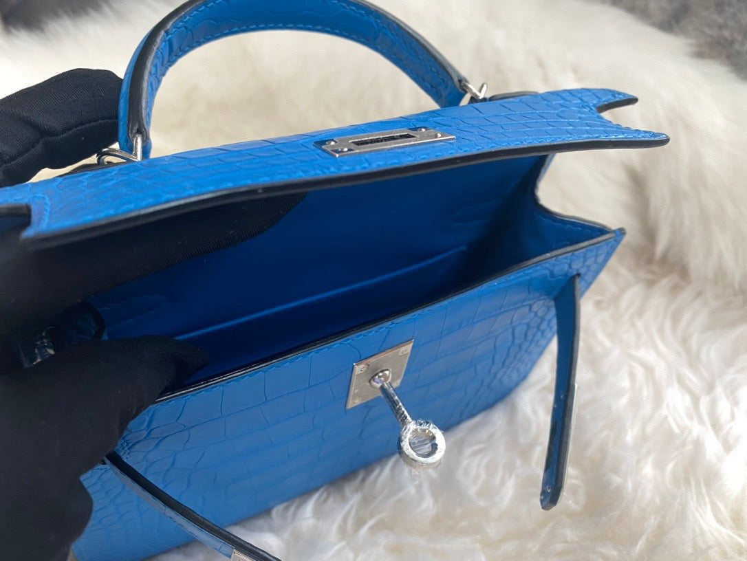 Hermes Blue Crocodile Mini Kelly II 20 cm