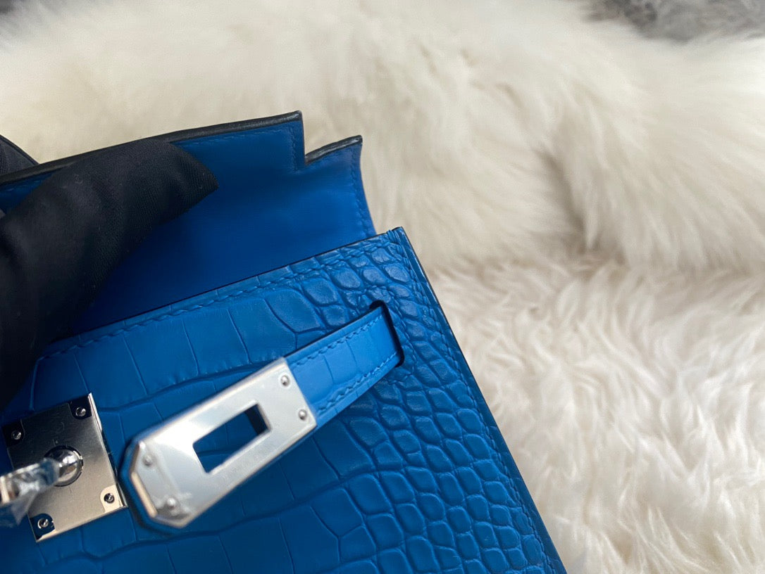 Hermes Blue Crocodile Mini Kelly II 20 cm