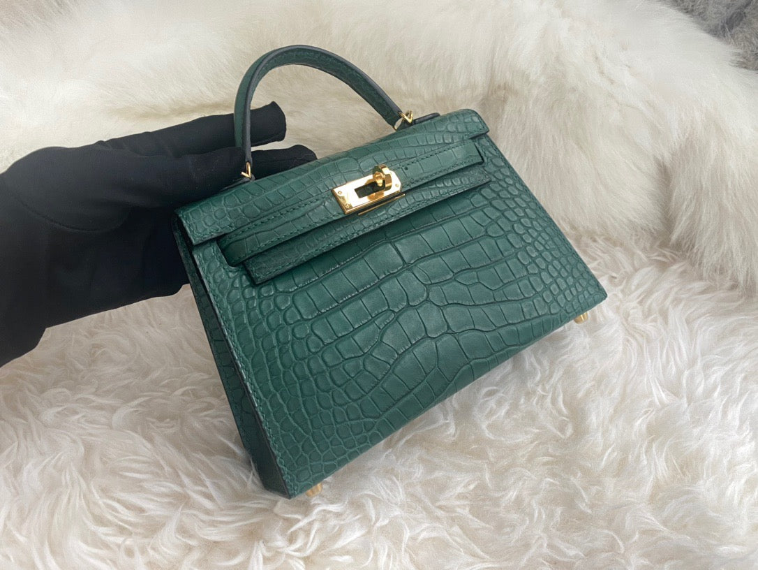 Hermes Dark Green Crocodile Mini Kelly II 20 cm