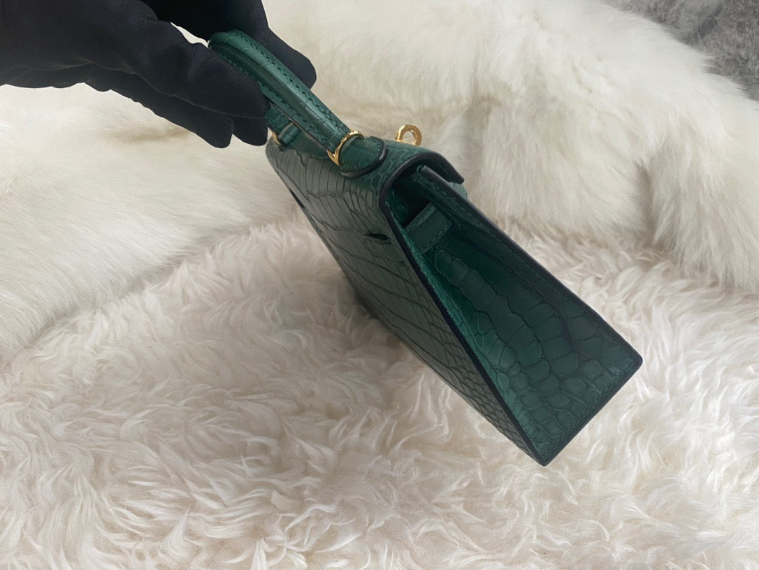 Hermes Dark Green Crocodile Mini Kelly II 20 cm