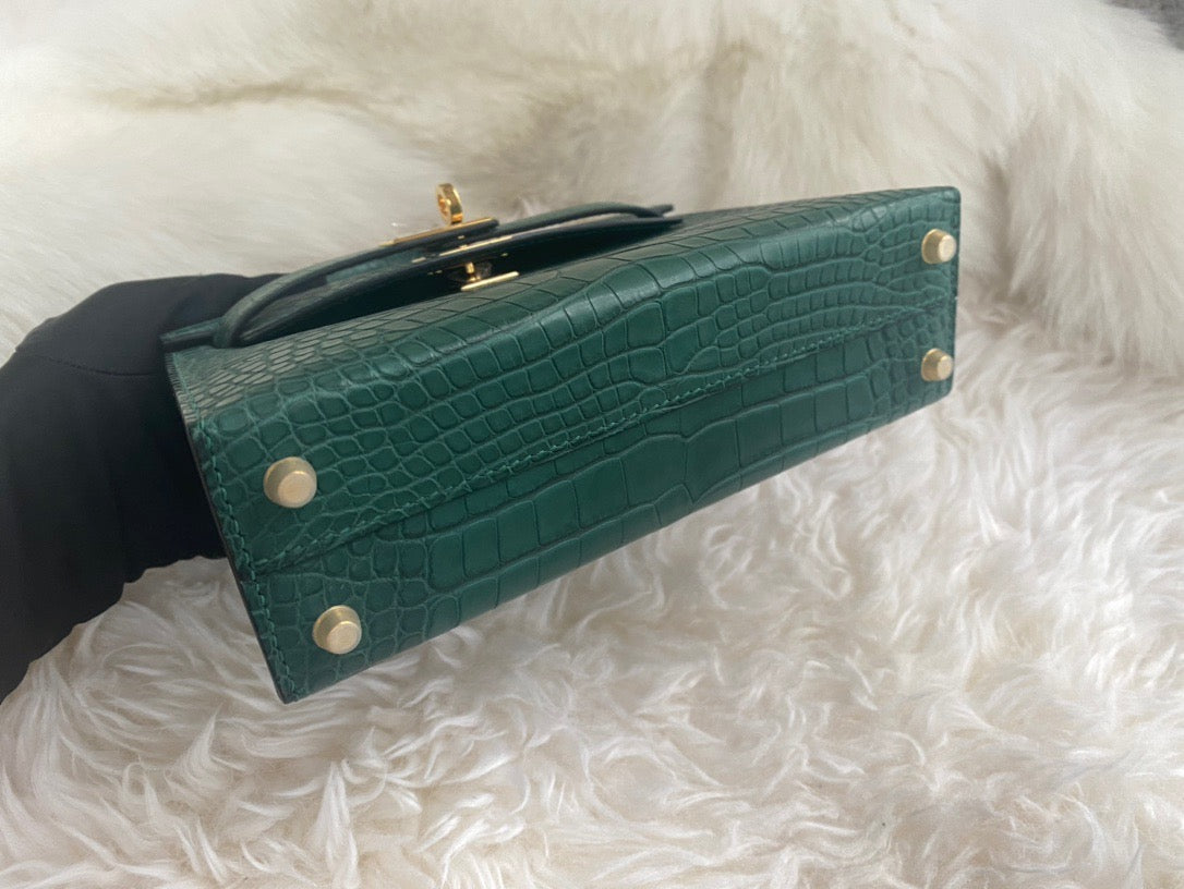 Hermes Dark Green Crocodile Mini Kelly II 20 cm