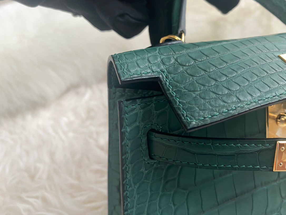 Hermes Dark Green Crocodile Mini Kelly II 20 cm