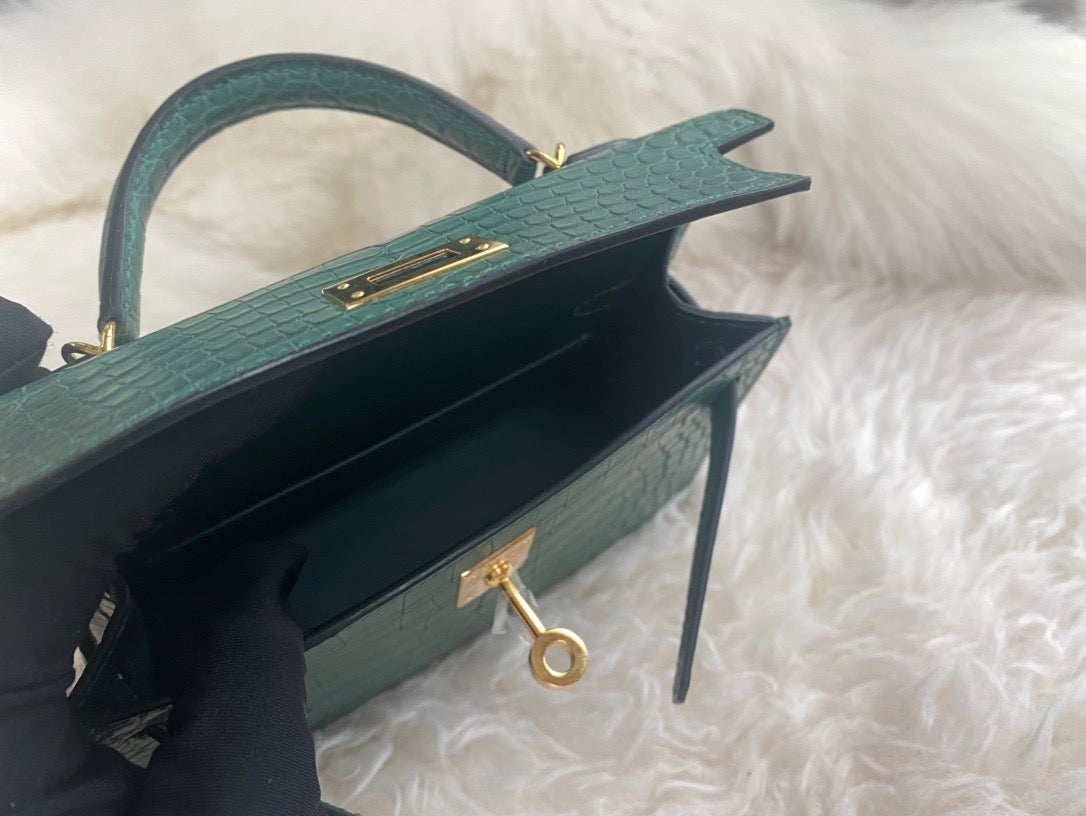 Hermes Dark Green Crocodile Mini Kelly II 20 cm