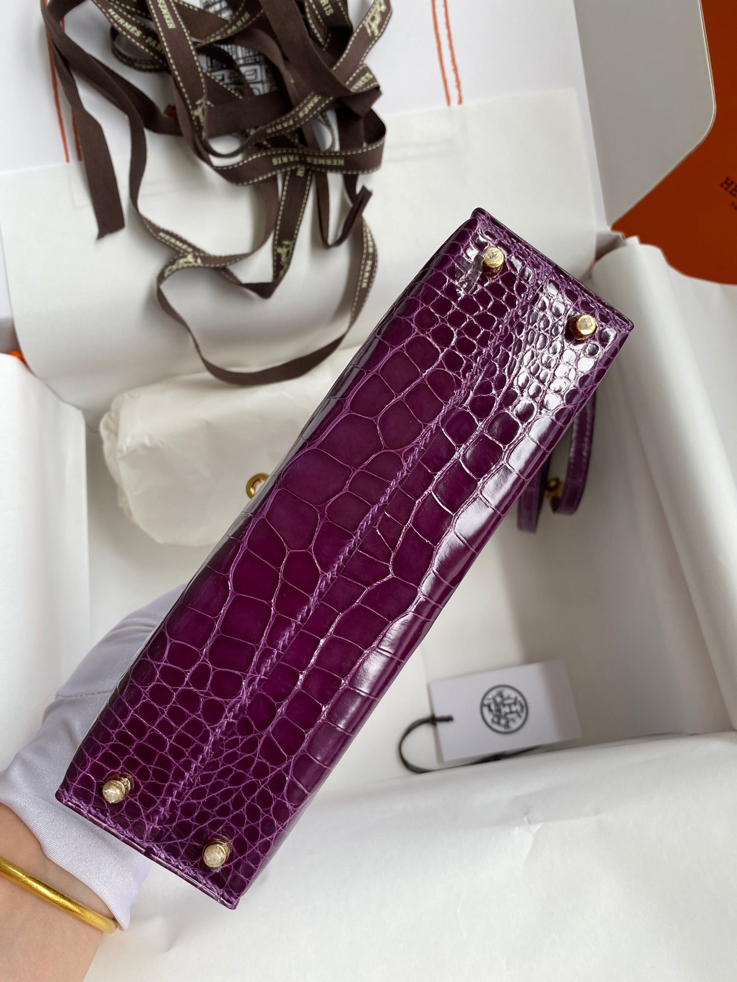 Hermes Purple Crocodile Mini Kelly II 20 cm