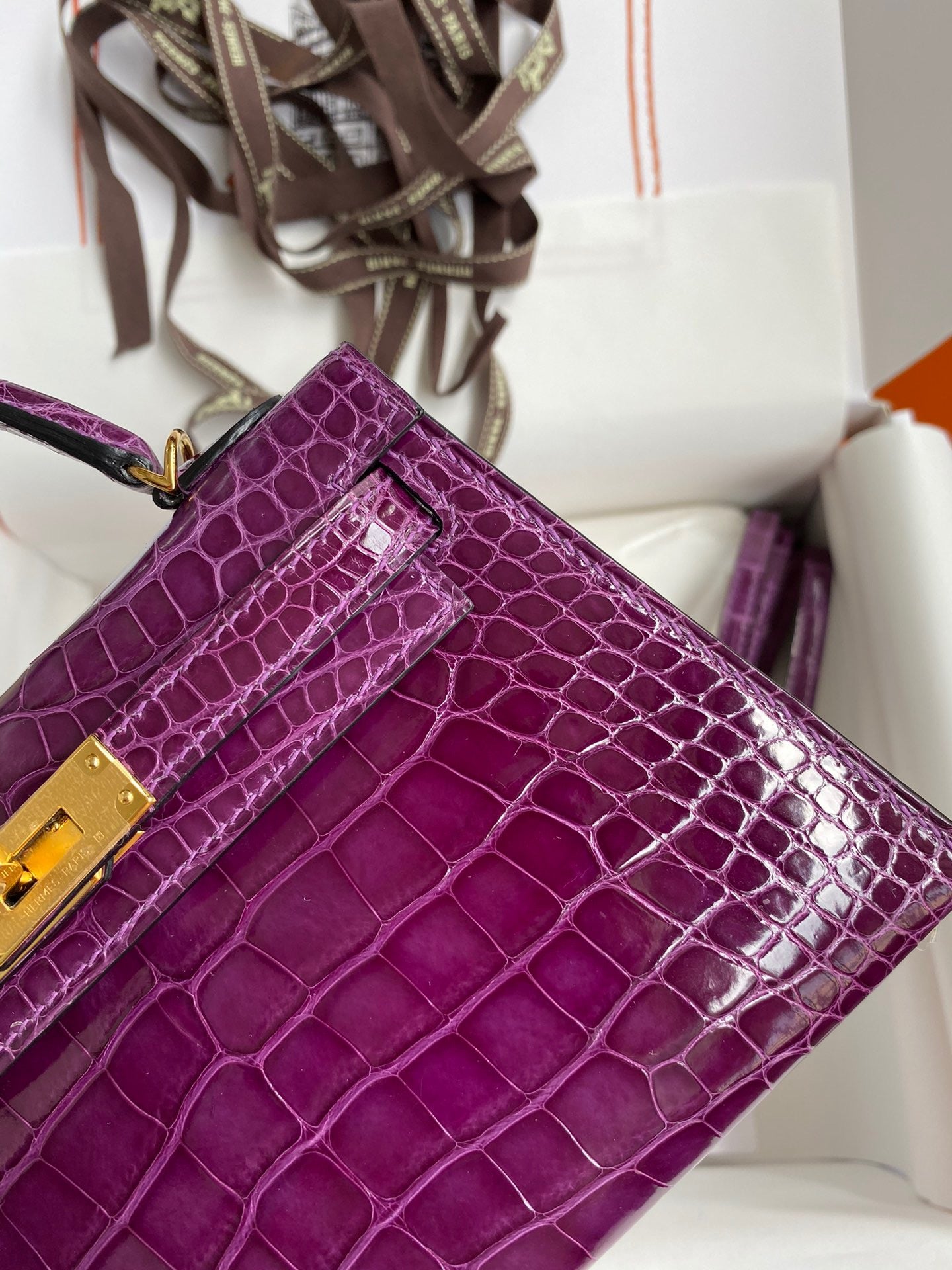 Hermes Purple Crocodile Mini Kelly II 20 cm