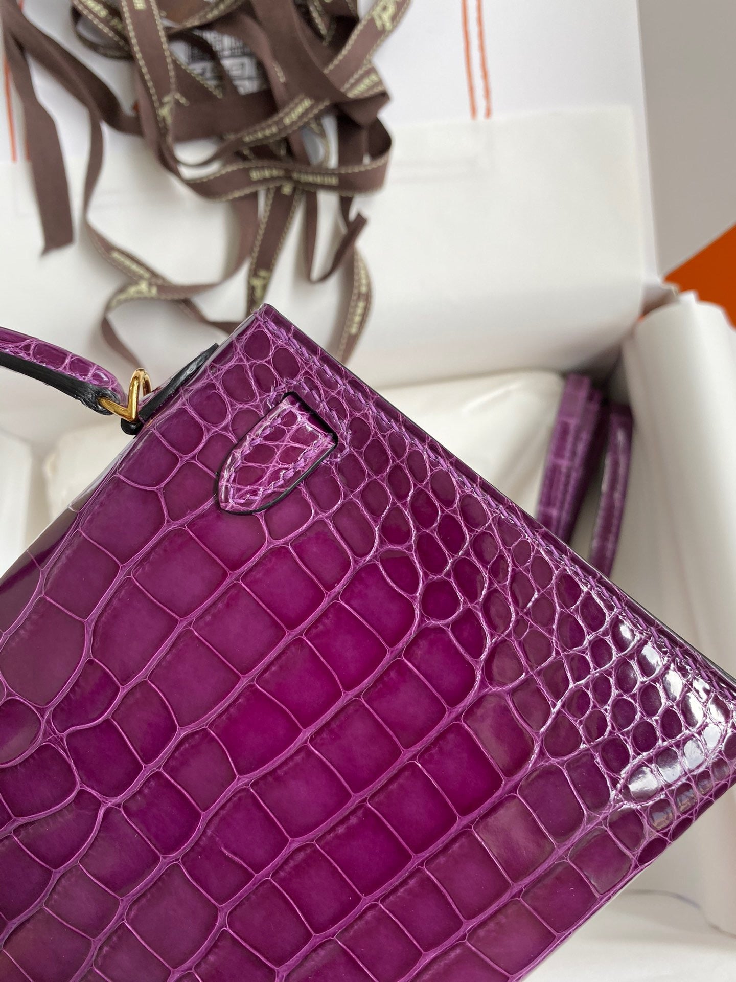 Hermes Purple Crocodile Mini Kelly II 20 cm