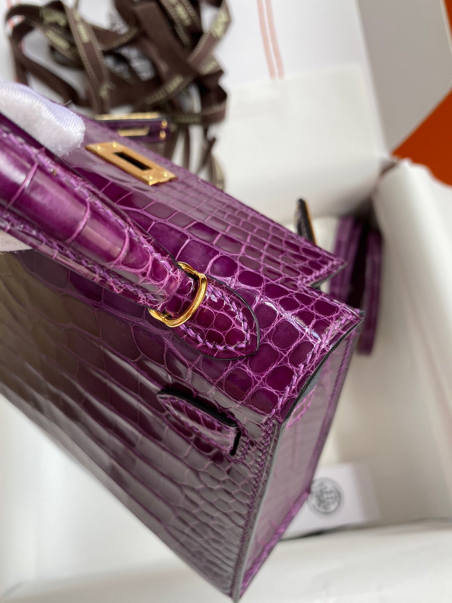 Hermes Purple Crocodile Mini Kelly II 20 cm