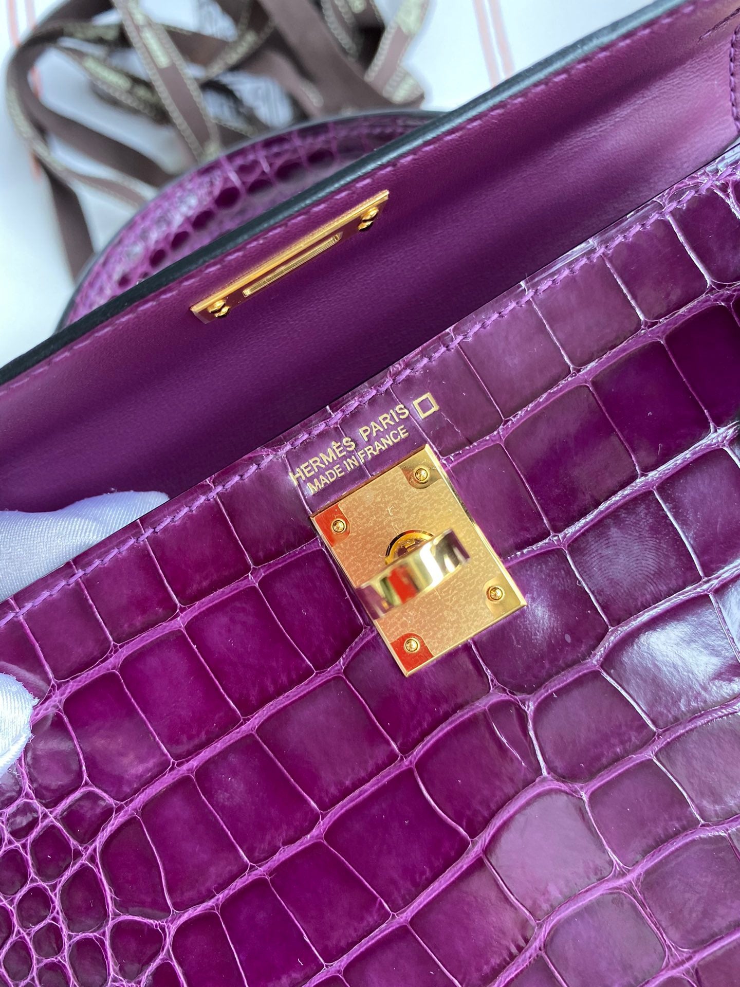 Hermes Purple Crocodile Mini Kelly II 20 cm