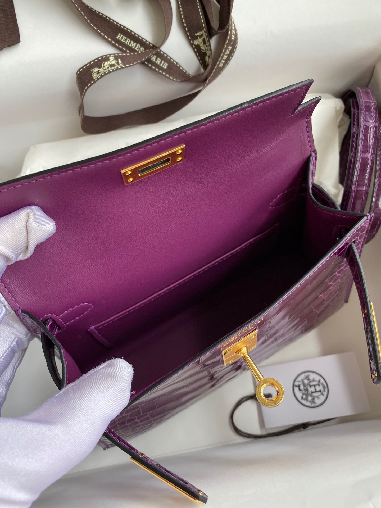 Hermes Purple Crocodile Mini Kelly II 20 cm