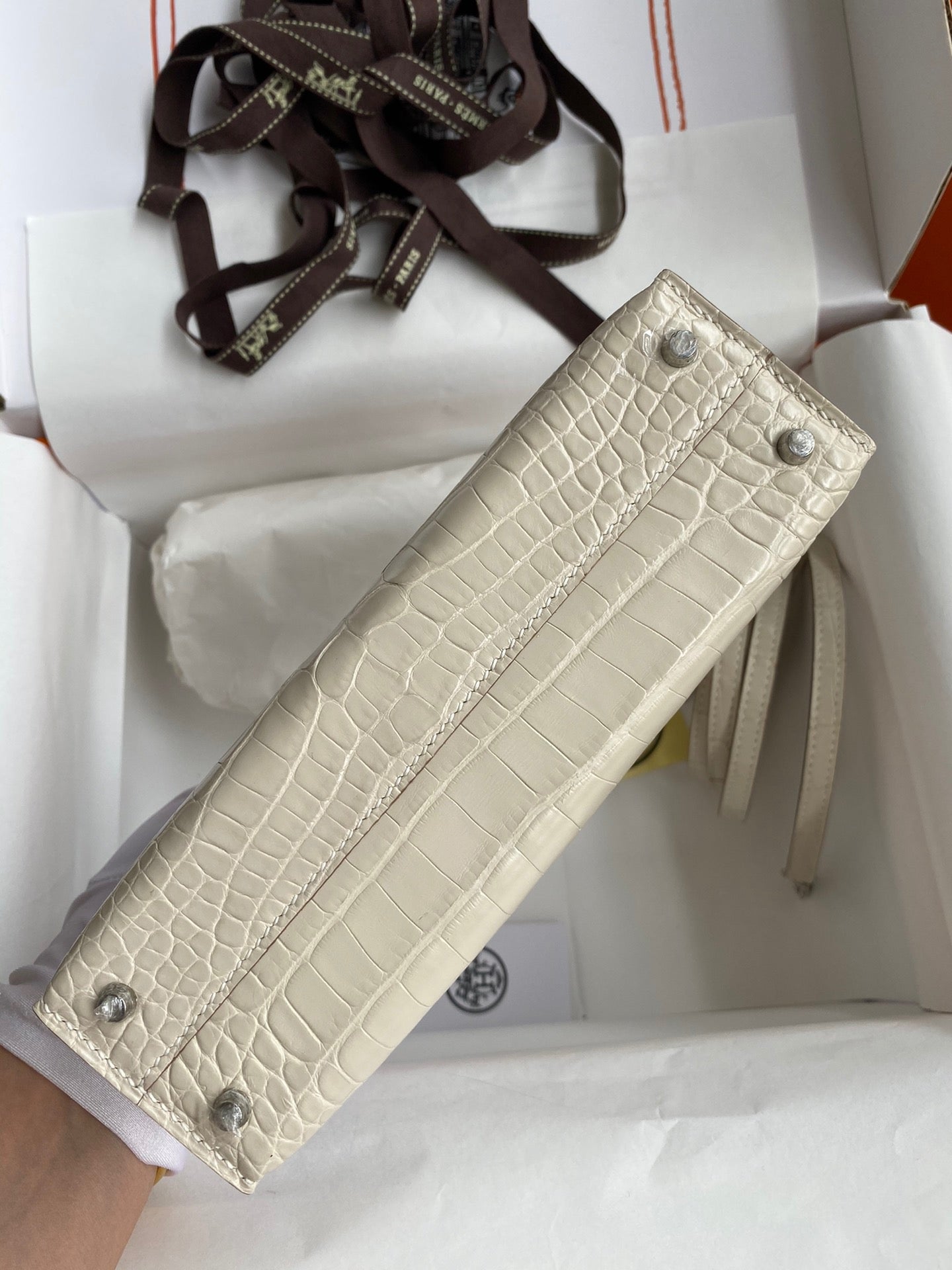 Hermes Beige Crocodile Mini Kelly II 20 cm With Silver Hardware