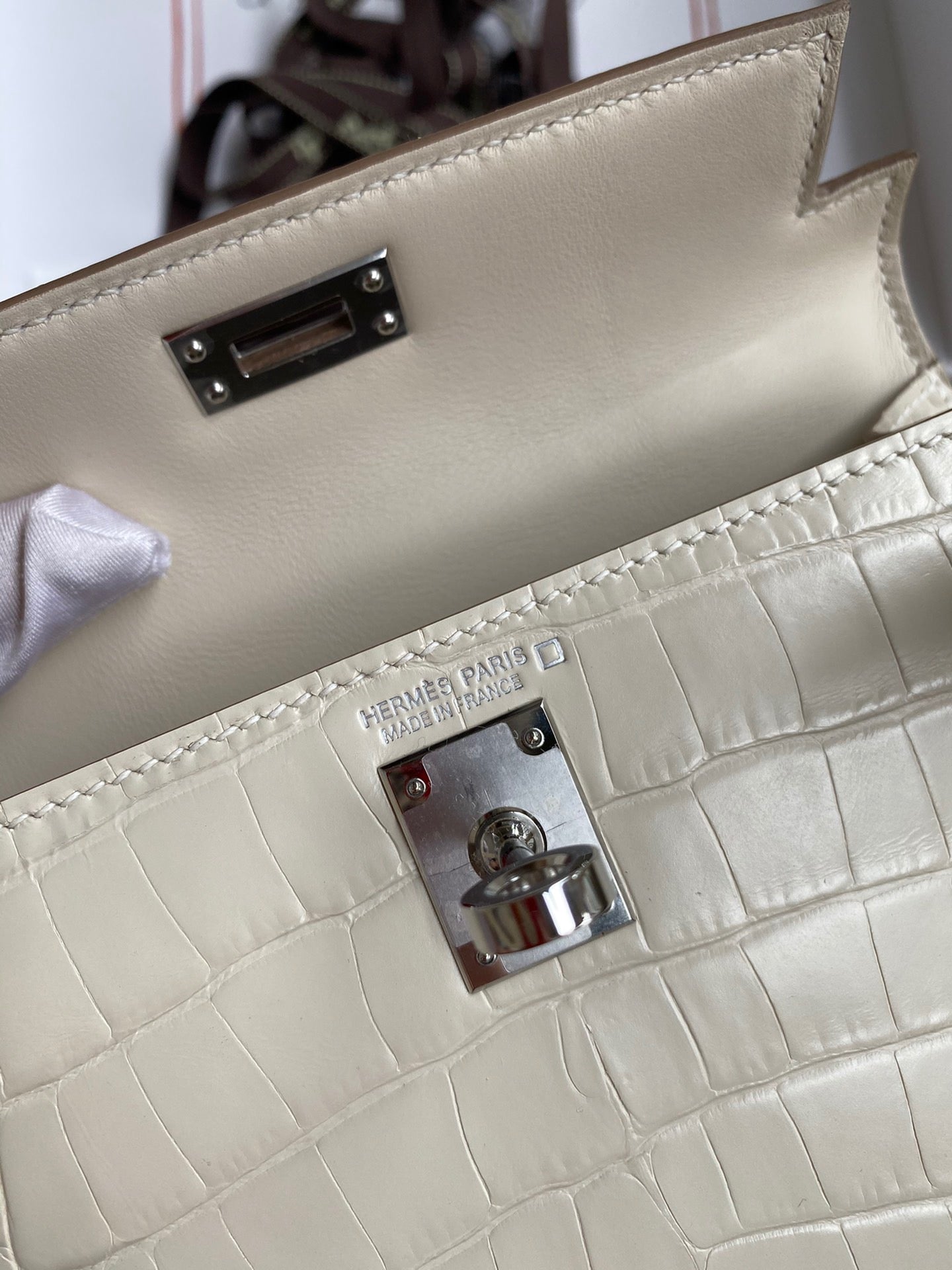 Hermes Beige Crocodile Mini Kelly II 20 cm With Silver Hardware