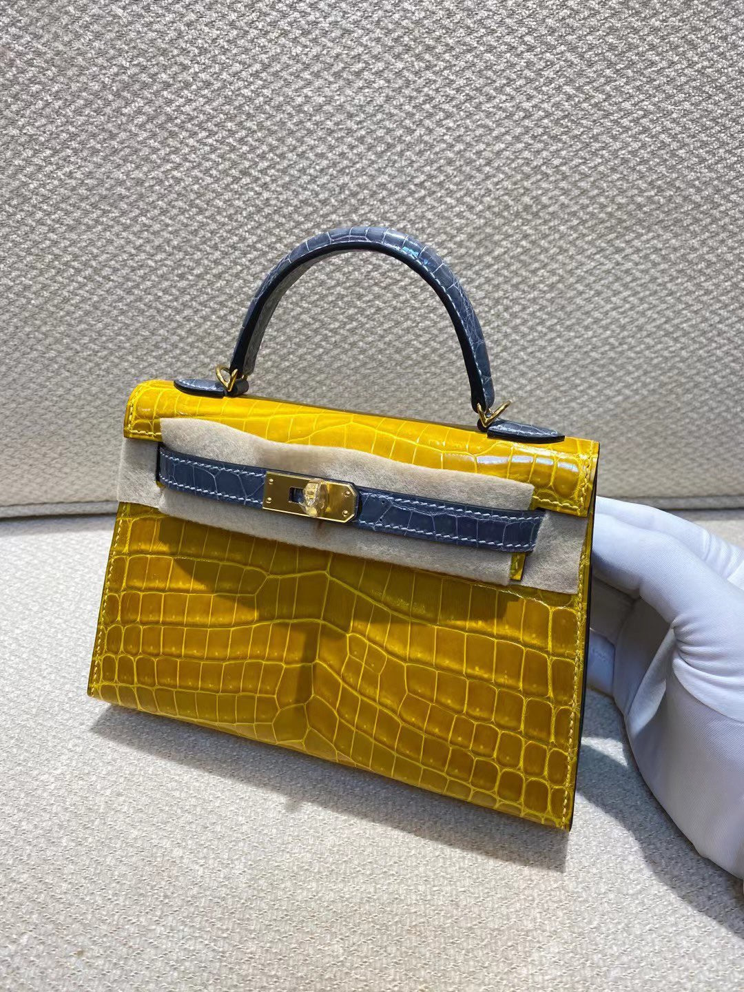 Hermes Lemon Yellow Crocodile Mini Kelly II 20 cm