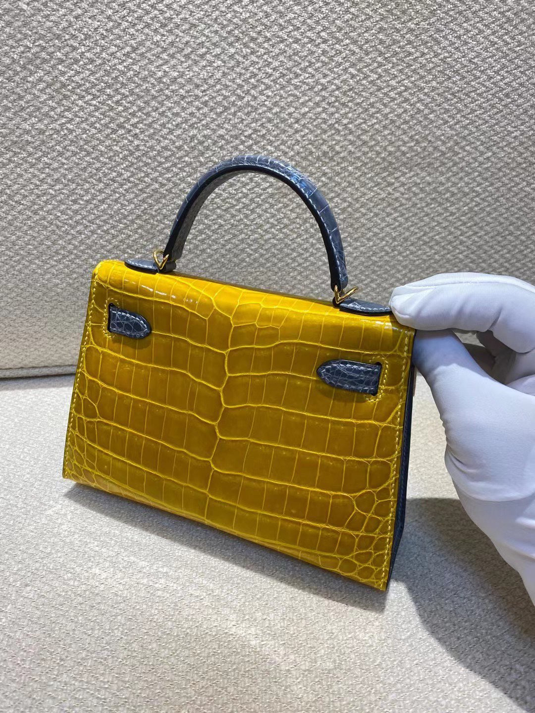 Hermes Lemon Yellow Crocodile Mini Kelly II 20 cm