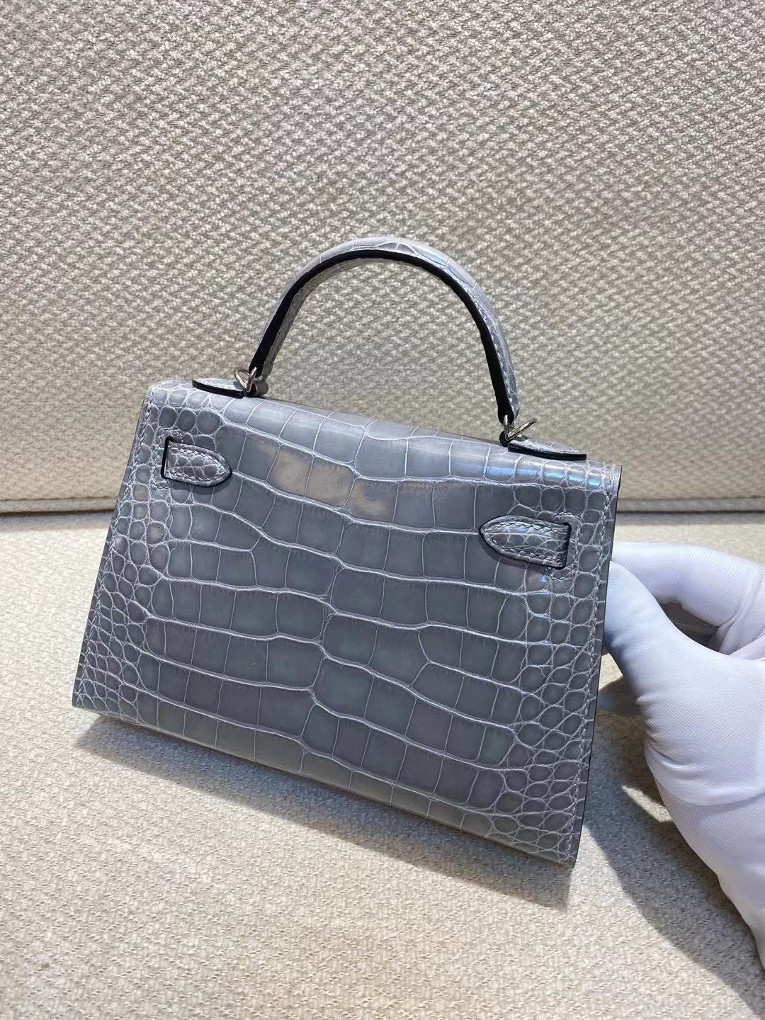 Hermes Gray Crocodile Mini Kelly II 20 cm