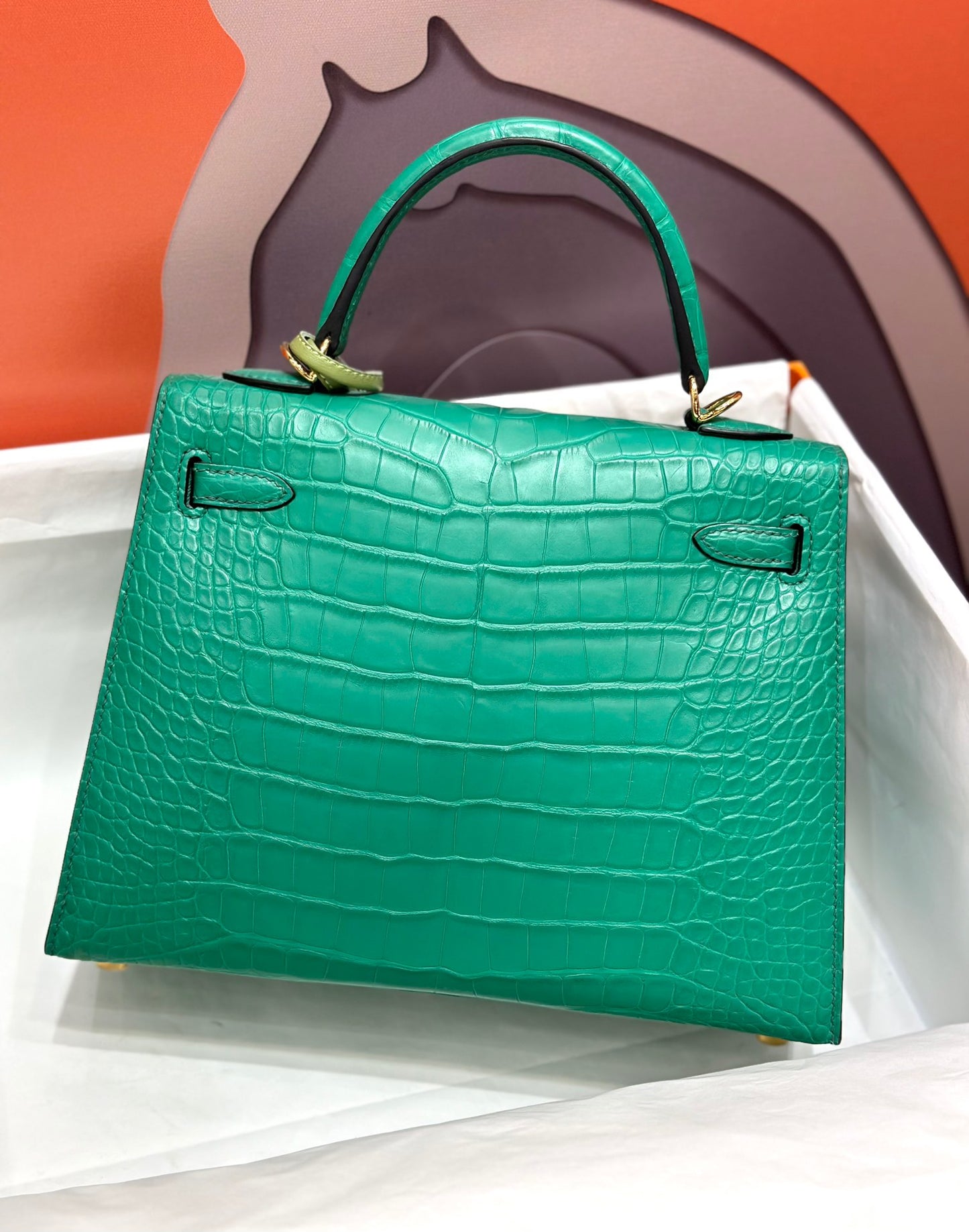 Hermes Kelly 25 Crocodile Leather Green With Gold Hardware