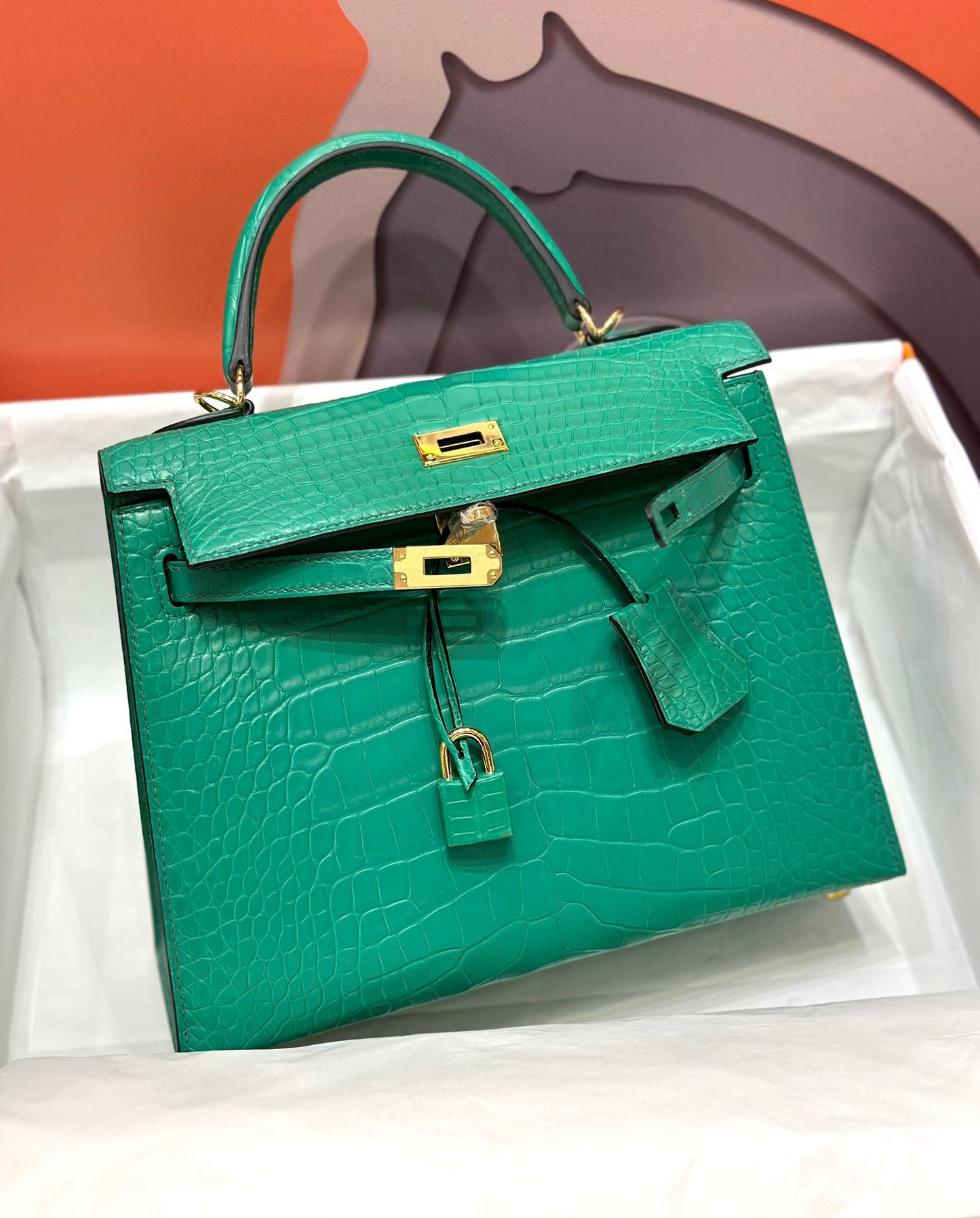 Hermes Kelly 25 Crocodile Leather Green With Gold Hardware