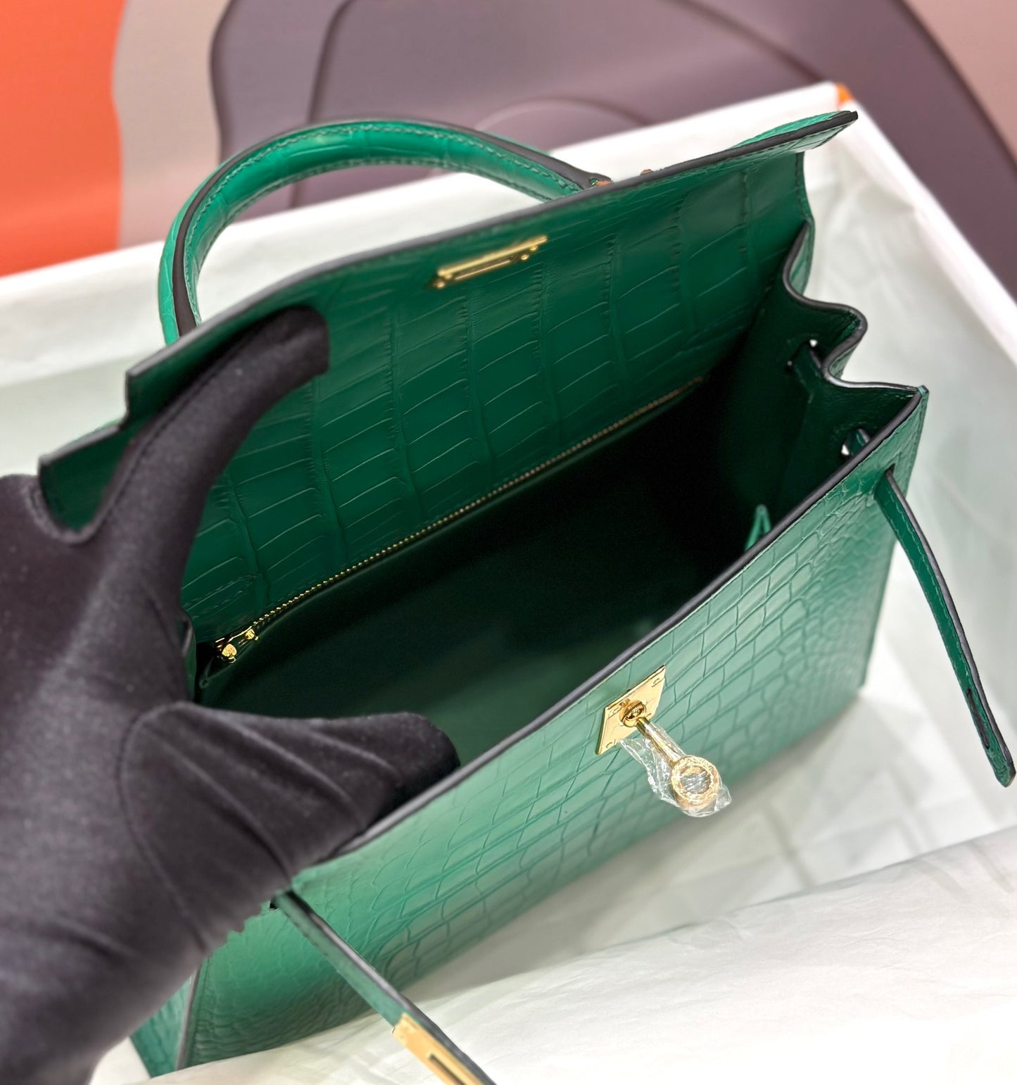 Hermes Kelly 25 Crocodile Leather Green With Gold Hardware